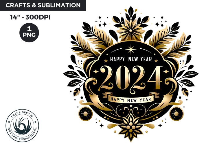 Watercolor Black & Gold happy New Year PNG