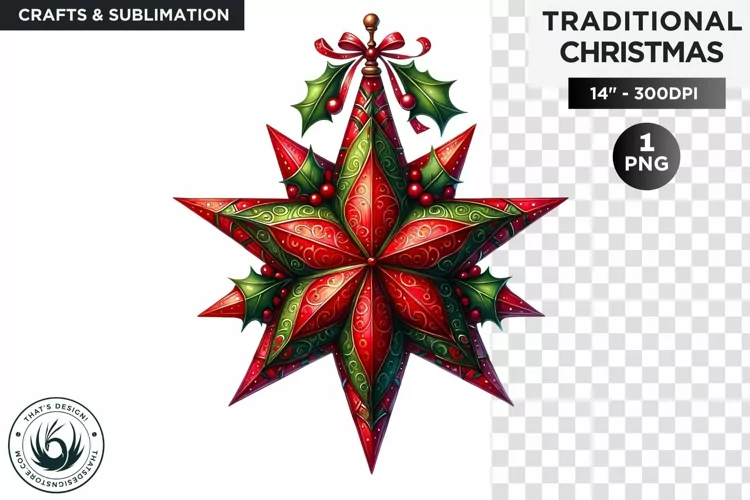 Watercolor Christmas star Clipart PNG