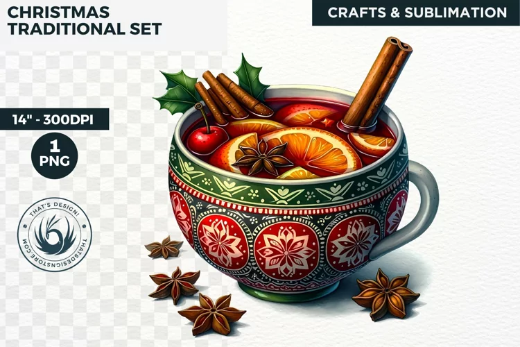 Watercolor Christmas Hot wine Clipart PNG