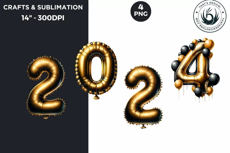Watercolor Black & Gold New Year Clipart