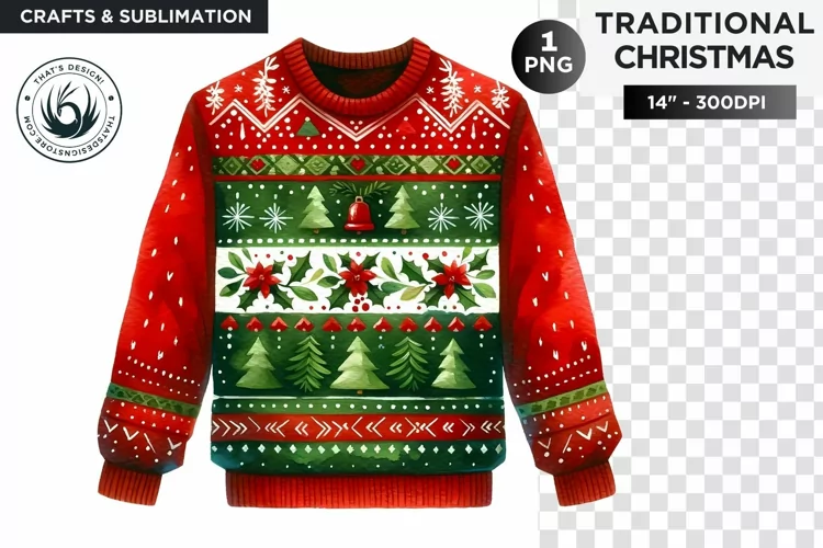 Watercolor cosy ugly sweater Christmas Clipart PNG