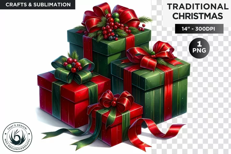 Watercolor Christmas Gifts Clipart PNG