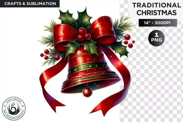 Watercolor Christmas bell Clipart PNG
