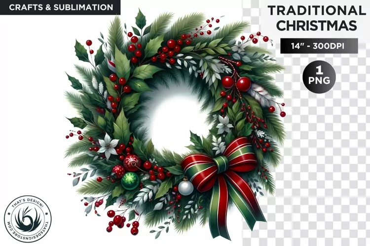 Watercolor Christmas wreath Clipart PNG