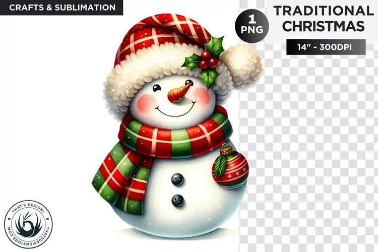Watercolor snowman Christmas Clipart PNG