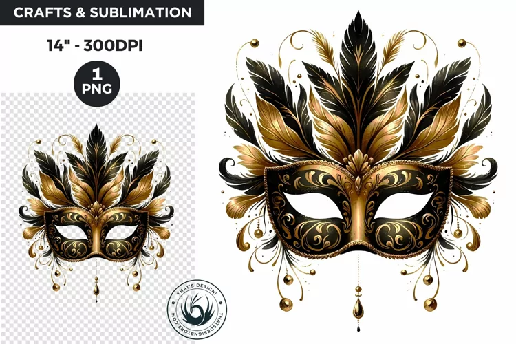 Watercolor Black & Gold New Year Mask PNG