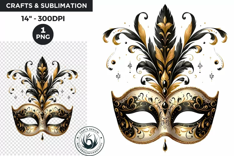Watercolor Black & Gold New Year Mask PNG celebration