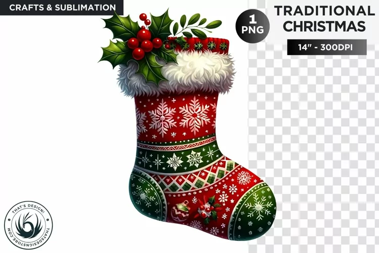 Watercolor Christmas stocking Clipart PNG