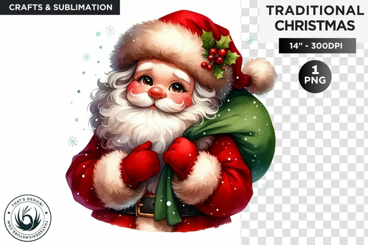 Watercolor Christmas santa claus Clipart PNG