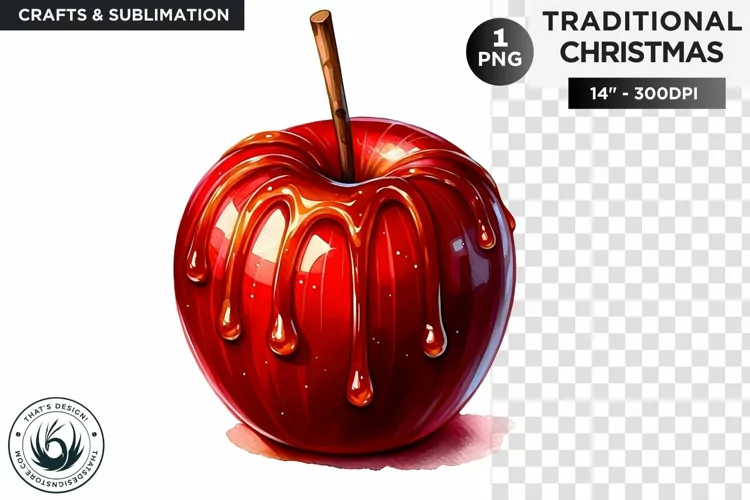 Watercolor Christmas Candy Apple Clipart PNG