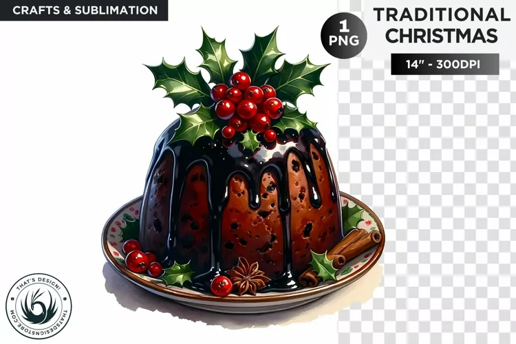 Watercolor Christmas pudding Clipart PNG