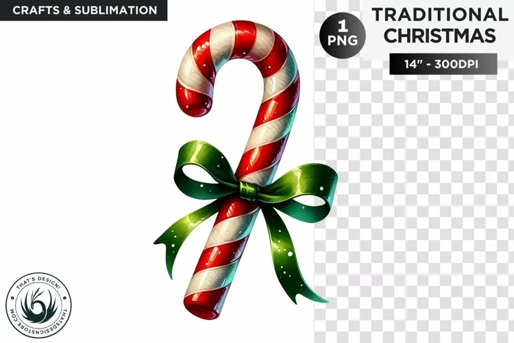 Watercolor Christmas sugar cane Clipart PNG