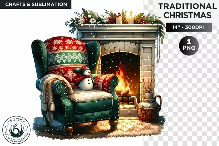 Watercolor cosy chimney Christmas Clipart PNG