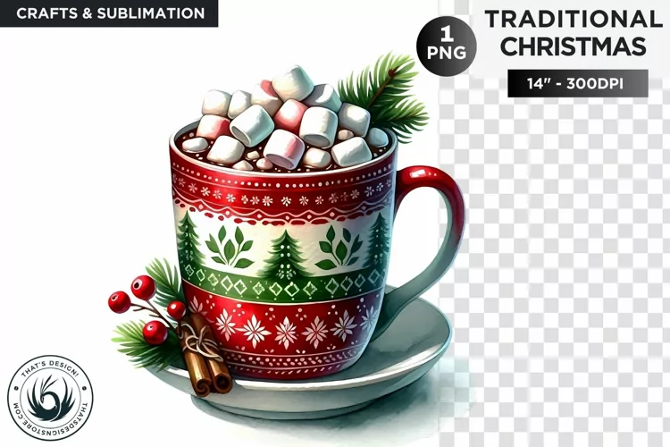 Watercolor Christmas hot chocolate Clipart PNG