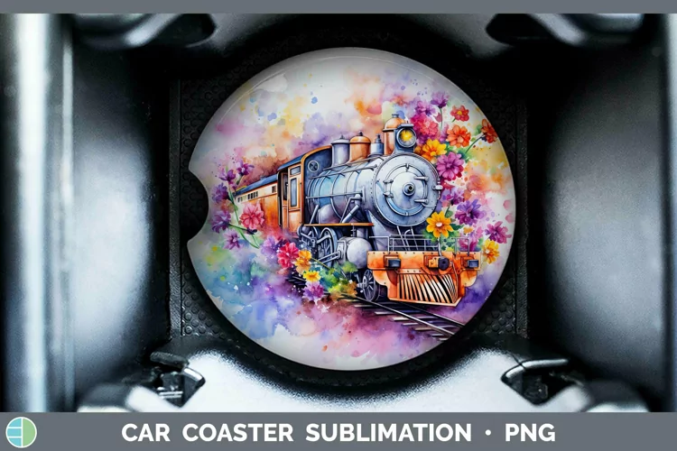 Watercolor Train Car Coaster | Sublimation Coaster Designs