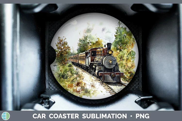 Watercolor Train Car Coaster Sublimation Designs