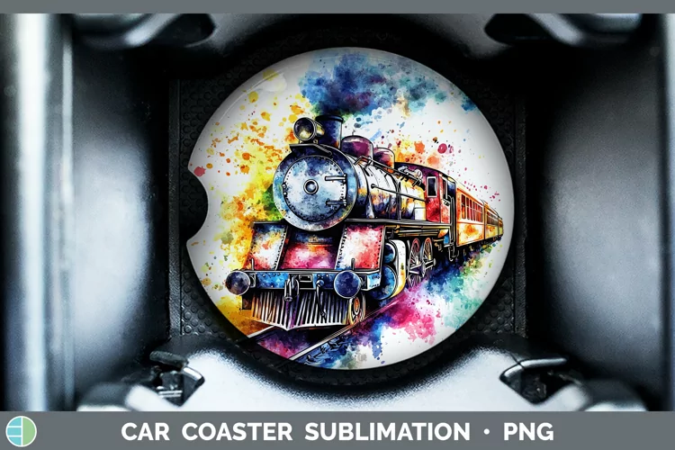 Watercolor Train Car Coaster Sublimation Designs