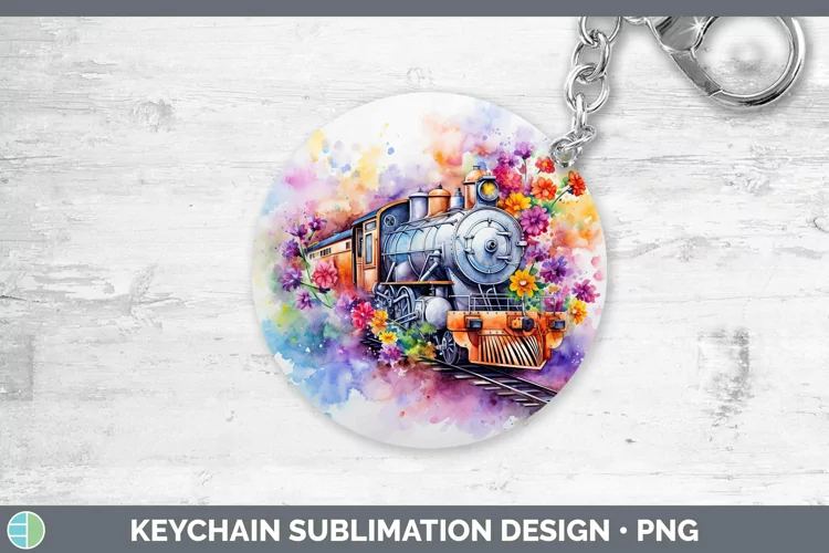 Watercolor Train Keychain | Sublimation Keyring Designs