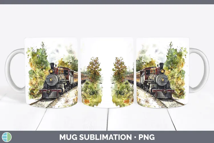 Watercolor Train Mug Wrap Sublimation Coffee Cup Designs