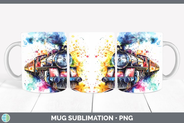 Watercolor Train Mug Wrap Sublimation Coffee Cup Designs