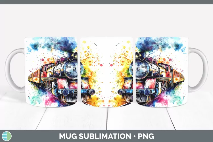 Watercolor Train Mug Wrap Sublimation Coffee Cup Designs
