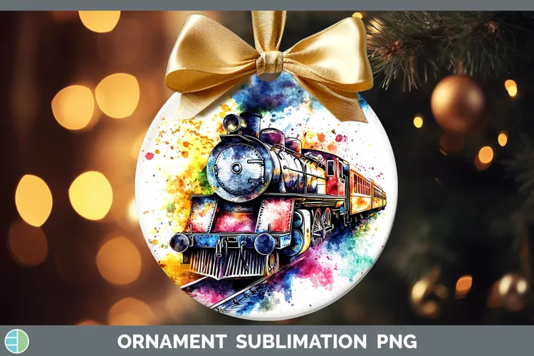 Watercolor Train Ornament Sublimation Bauble Designs