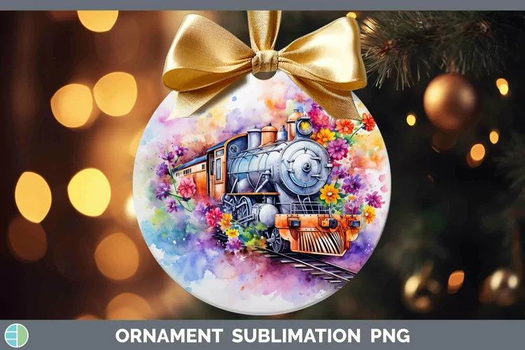 Watercolor Train Ornament | Sublimation Bauble Designs