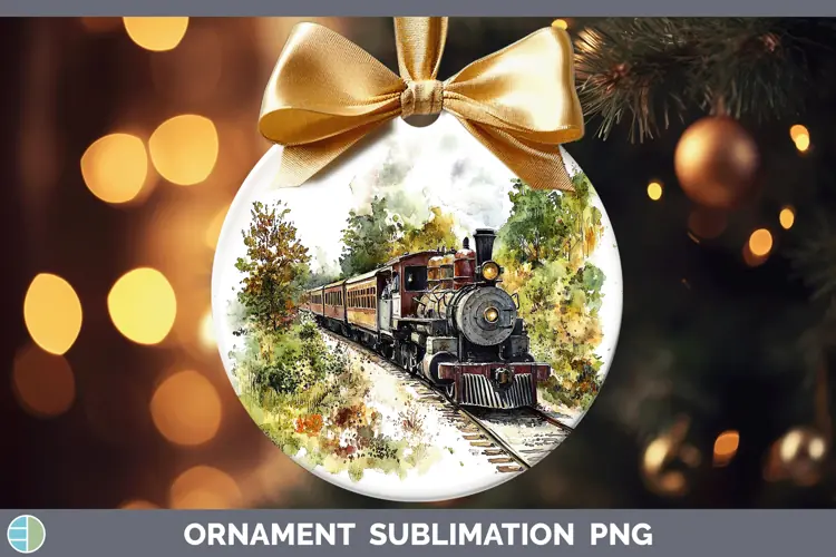 Watercolor Train Ornament Sublimation Bauble Designs