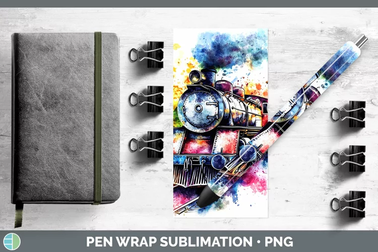 Watercolor Train Pen Wrap Sublimation Pen Designs