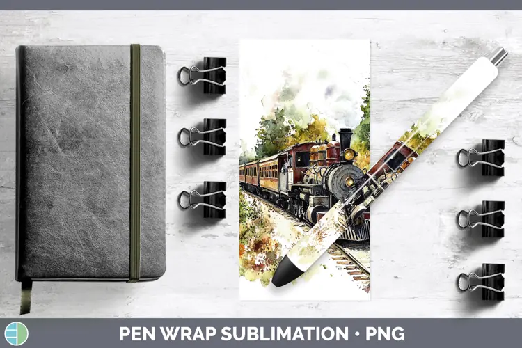 Watercolor Train Pen Wrap Sublimation Pen Designs