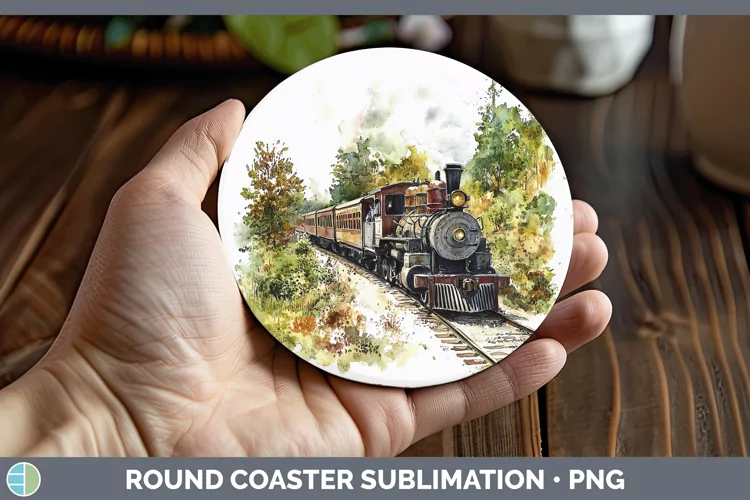 Watercolor Train Round Coaster Sublimation Coaster Designs