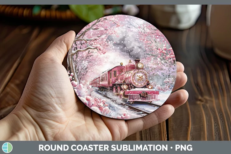 Watercolor Train Round Coaster Sublimation Coaster Designs
