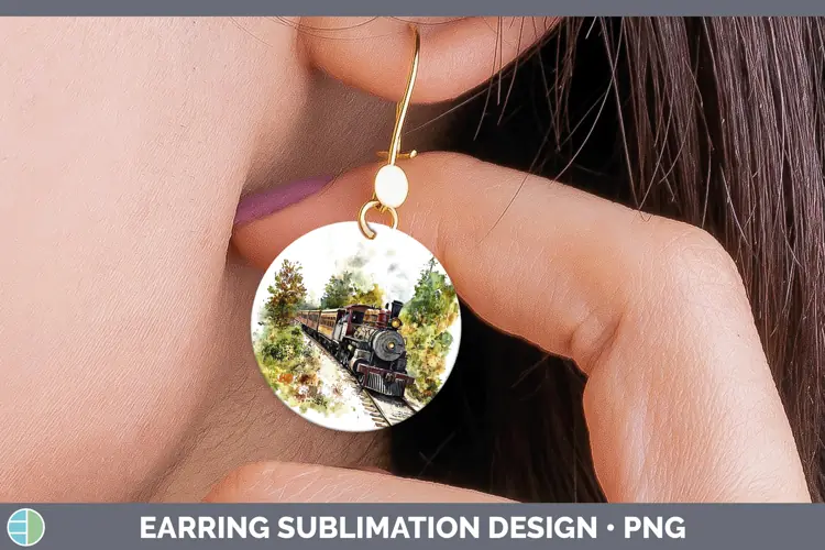 Watercolor Train Round Earrings Sublimation Earrings Designs
