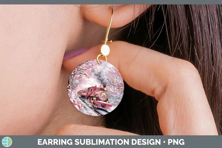 Watercolor Train Round Earrings Sublimation Earrings Designs