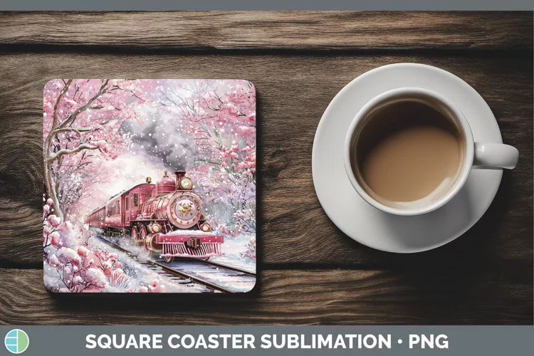 Watercolor Train Square Coaster Sublimation Coaster Designs