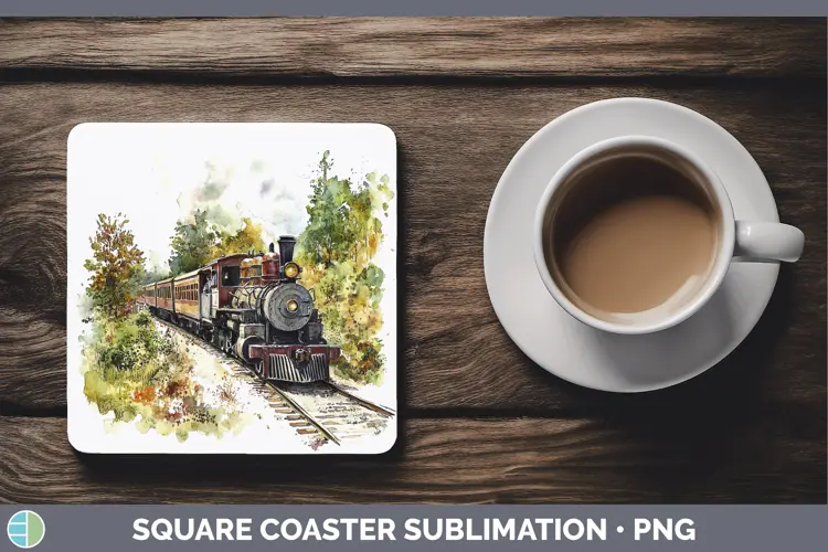 Watercolor Train Square Coaster Sublimation Coaster Designs