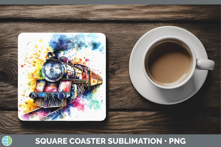 Watercolor Train Square Coaster Sublimation Coaster Designs