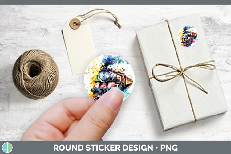 Watercolor Train Stickers | Round Labels Designs