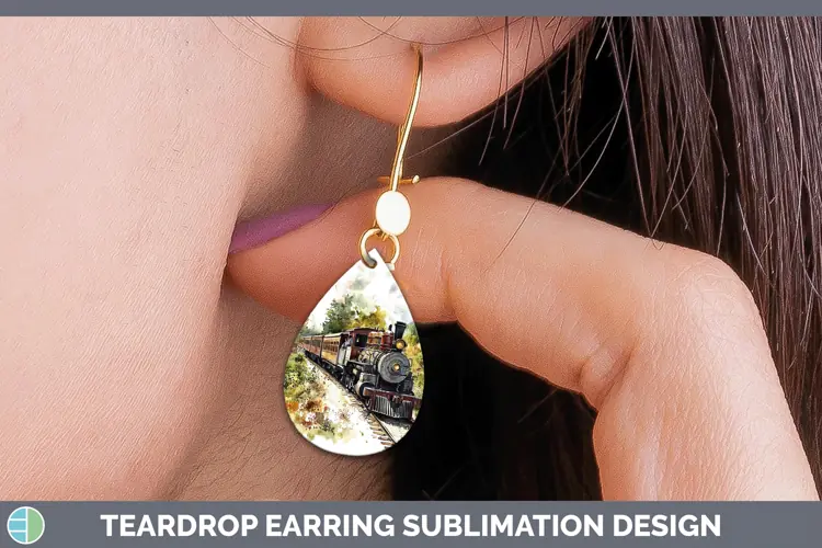 Watercolor Train Teardrop Earrings Sublimation Earrings Desi