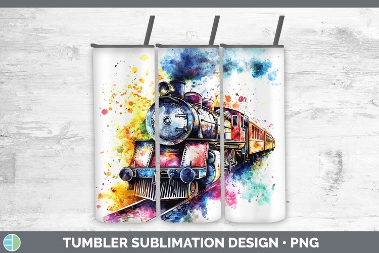 Watercolor Train Tumbler Sublimation 20 oz Skinny Tumbler De
