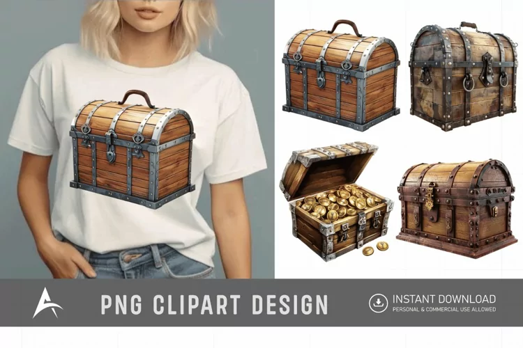 Watercolor Treasure Chest Clipart