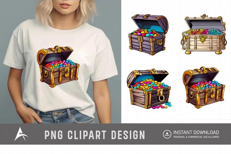 Watercolor Treasure Chest Clipart example image 1