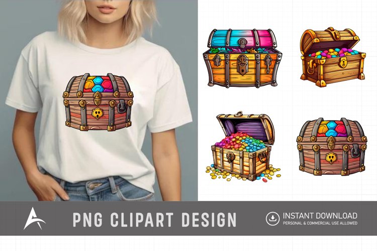 Watercolor Treasure Chest Clipart example image 1