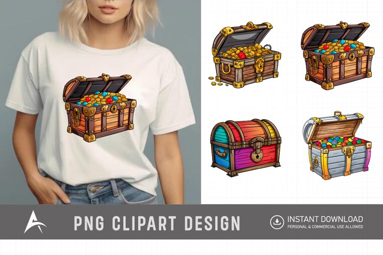 Watercolor Treasure Chest Clipart example image 1