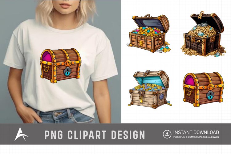 Watercolor Treasure Chest Clipart example image 1