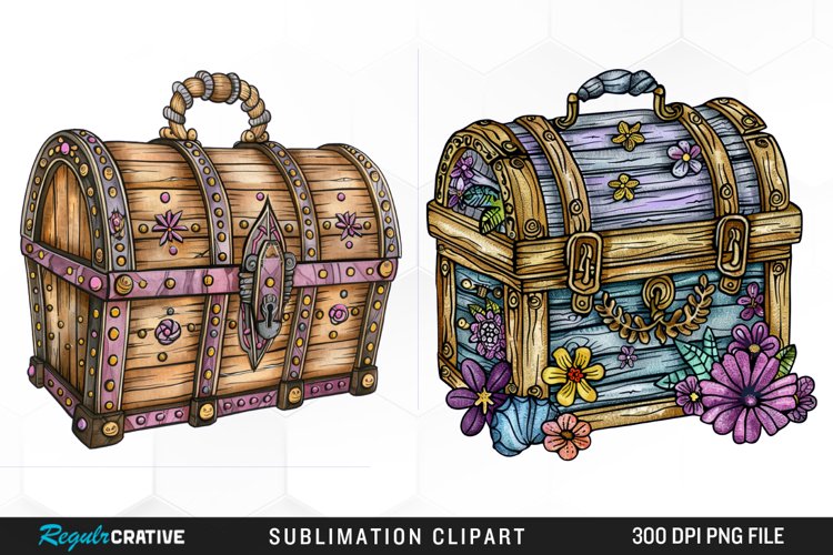 Watercolor Treasure Chests Sublimation Clipart example image 1