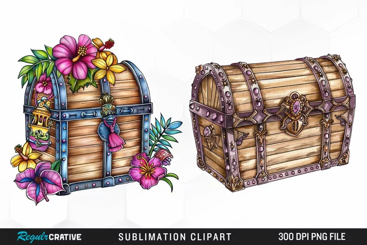 Watercolor Treasure Chests Design Clipart