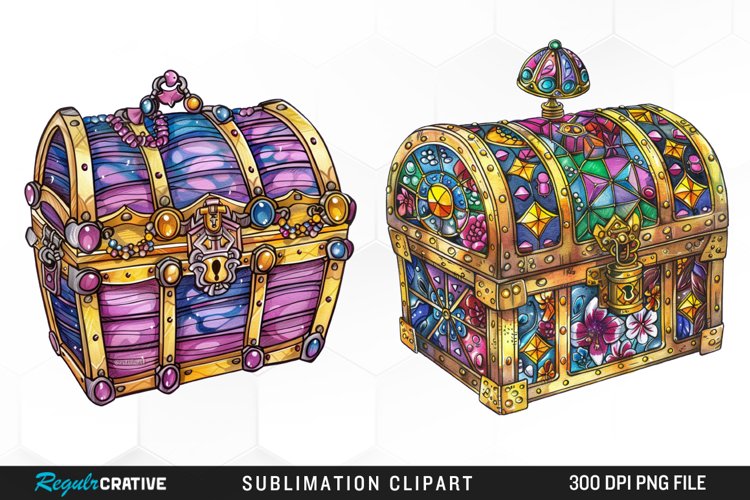 Watercolor Treasure Chests Sublimation Clipart example image 1