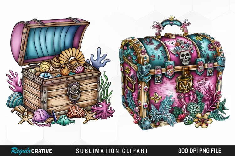 Watercolor Treasure Chests Design Clipart