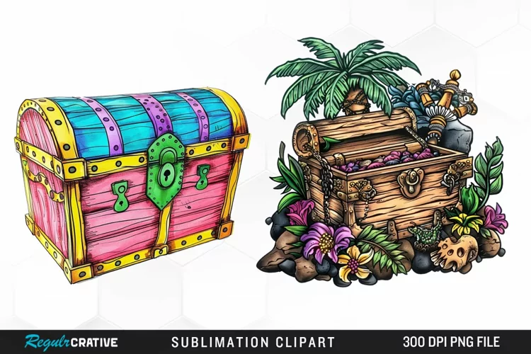 Watercolor Treasure Chests Sublimation Clipart